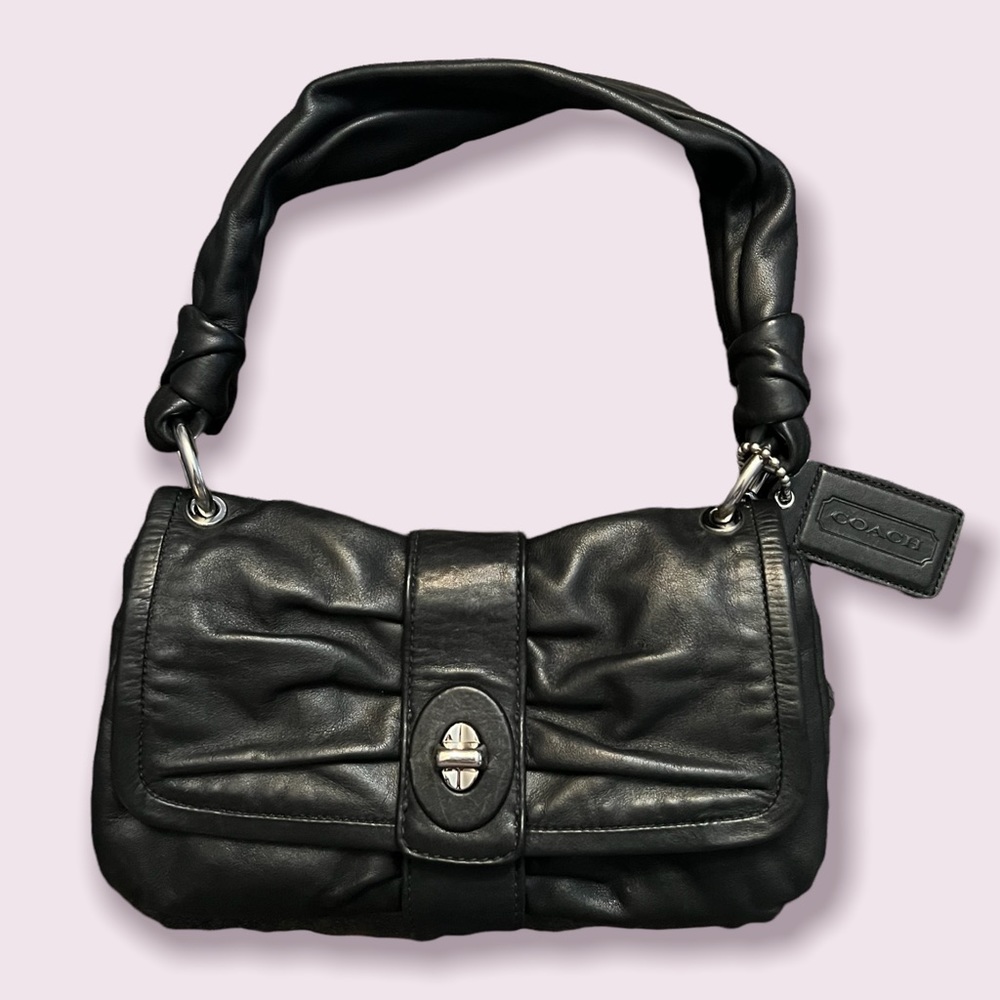 Coach Black Leather Small Baguette Shoulder Purse SM Flap Leather Coach Parker